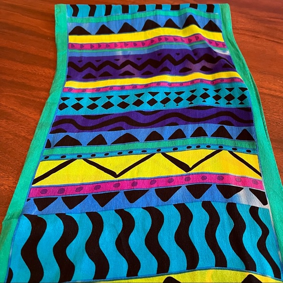 Liz Claiborne Vintage Silk Geometric Turquoise Purple Green Scarf - Picture 6 of 8